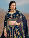 Captivating Navy Blue Dori Work Georgette Wedding Lehenga Choli
