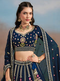 Captivating Navy Blue Dori Work Georgette Wedding Lehenga Choli