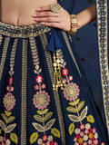 Captivating Navy Blue Dori Work Georgette Wedding Lehenga Choli