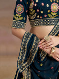 Captivating Navy Blue Dori Work Georgette Wedding Lehenga Choli