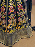 Captivating Navy Blue Dori Work Georgette Wedding Lehenga Choli