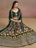 Fascinating Green Sequins Georgette Mehendi Wear Lehenga Choli