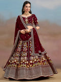 Mesmerizing Maroon Thread Work Georgette Wedding Lehenga Choli