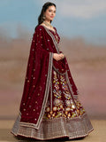 Mesmerizing Maroon Thread Work Georgette Wedding Lehenga Choli