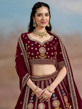 Mesmerizing Maroon Thread Work Georgette Wedding Lehenga Choli