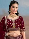 Mesmerizing Maroon Thread Work Georgette Wedding Lehenga Choli