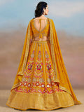 Pretty Yellow Thread Embroidered Georgette Haldi Wear Lehenga Choli