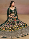 Fascinating Green Sequins Georgette Mehendi Wear Lehenga Choli