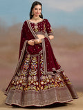 Mesmerizing Maroon Thread Work Georgette Wedding Lehenga Choli