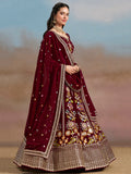 Mesmerizing Maroon Thread Work Georgette Wedding Lehenga Choli