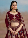 Mesmerizing Maroon Thread Work Georgette Wedding Lehenga Choli