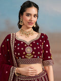 Mesmerizing Maroon Thread Work Georgette Wedding Lehenga Choli