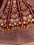 Mesmerizing Maroon Thread Work Georgette Wedding Lehenga Choli