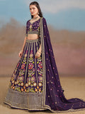Precious Purple Thread Embroidered Georgette Bridesmaid Lehenga Choli