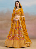 Pretty Yellow Thread Embroidered Georgette Haldi Wear Lehenga Choli