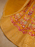 Pretty Yellow Thread Embroidered Georgette Haldi Wear Lehenga Choli