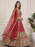 Wonderful Red Zari Embroidery Net Bridal Lehenga Choli With Dupatta