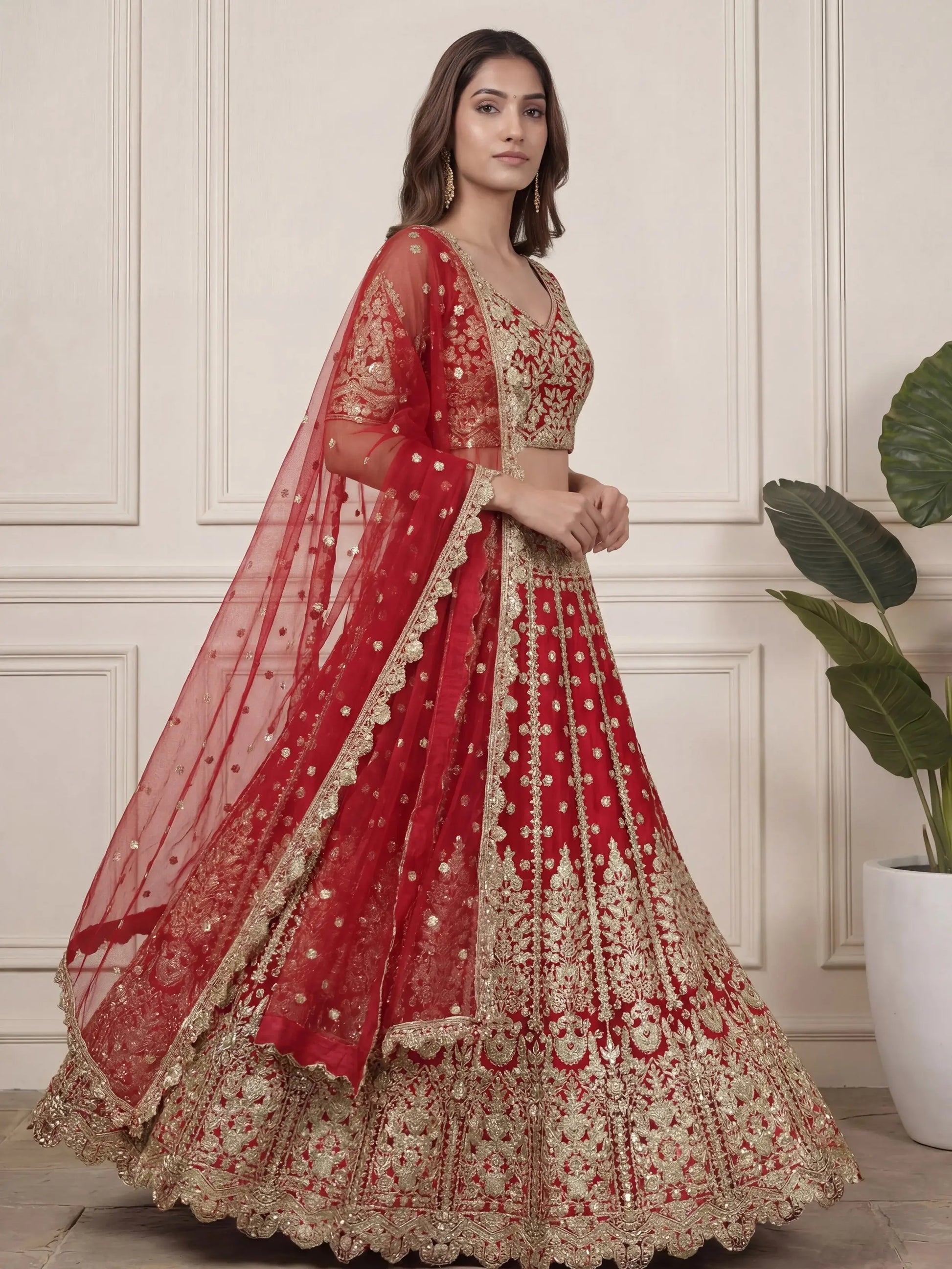 Wonderful Red Zari Embroidery Net Bridal Lehenga Choli With Dupatta