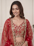 Wonderful Red Zari Embroidery Net Bridal Lehenga Choli With Dupatta