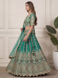 Beautiful Green Sequins Embroidery Net Mehendi Wear Lehenga With Blouse