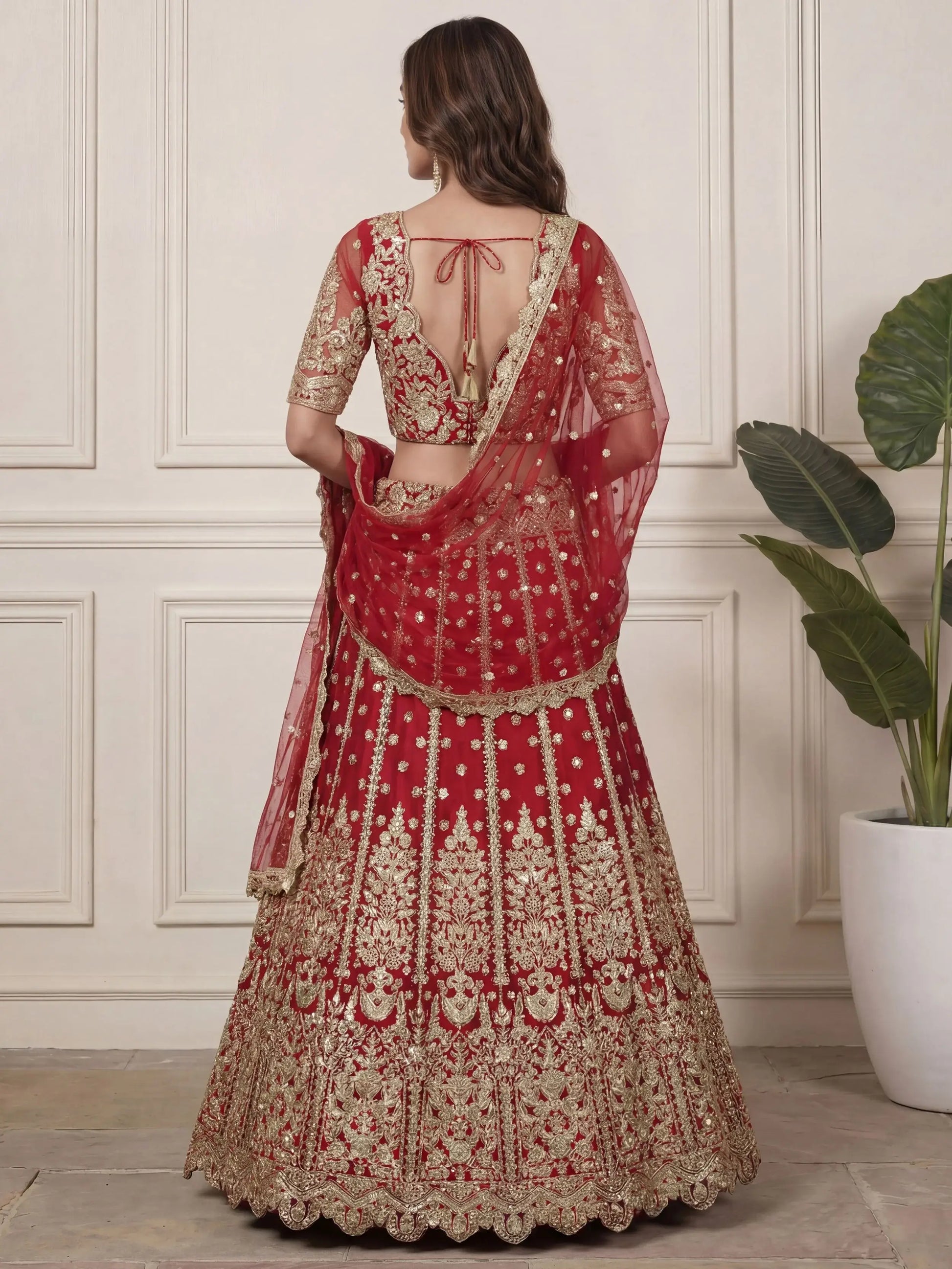 Wonderful Red Zari Embroidery Net Bridal Lehenga Choli With Dupatta