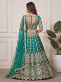 Beautiful Green Sequins Embroidery Net Mehendi Wear Lehenga With Blouse