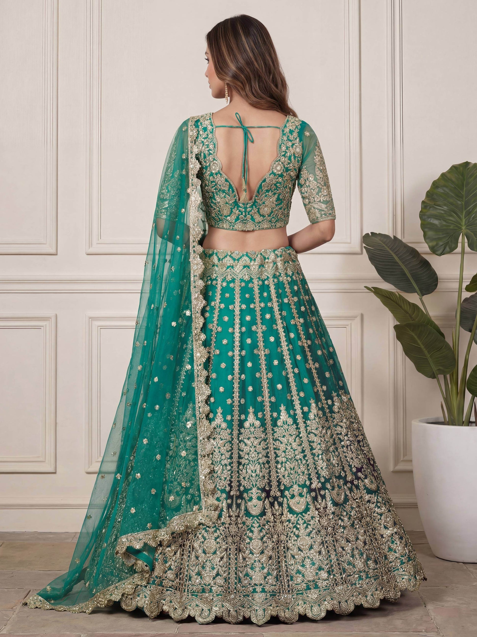 Beautiful Green Sequins Embroidery Net Mehendi Wear Lehenga With Blouse