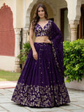 Captivating Purple Sequins Georgette Function Wear Lehenga Choli With Dupatta