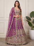 Precious Purple Embroidered Net Wedding Wear Lehenga Choli With Dupatta