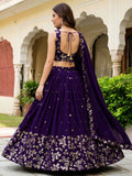 Captivating Purple Sequins Georgette Function Wear Lehenga Choli With Dupatta