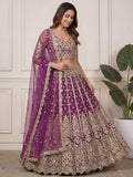 Precious Purple Embroidered Net Wedding Wear Lehenga Choli With Dupatta