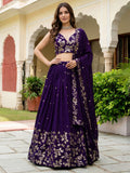 Captivating Purple Sequins Georgette Function Wear Lehenga Choli With Dupatta