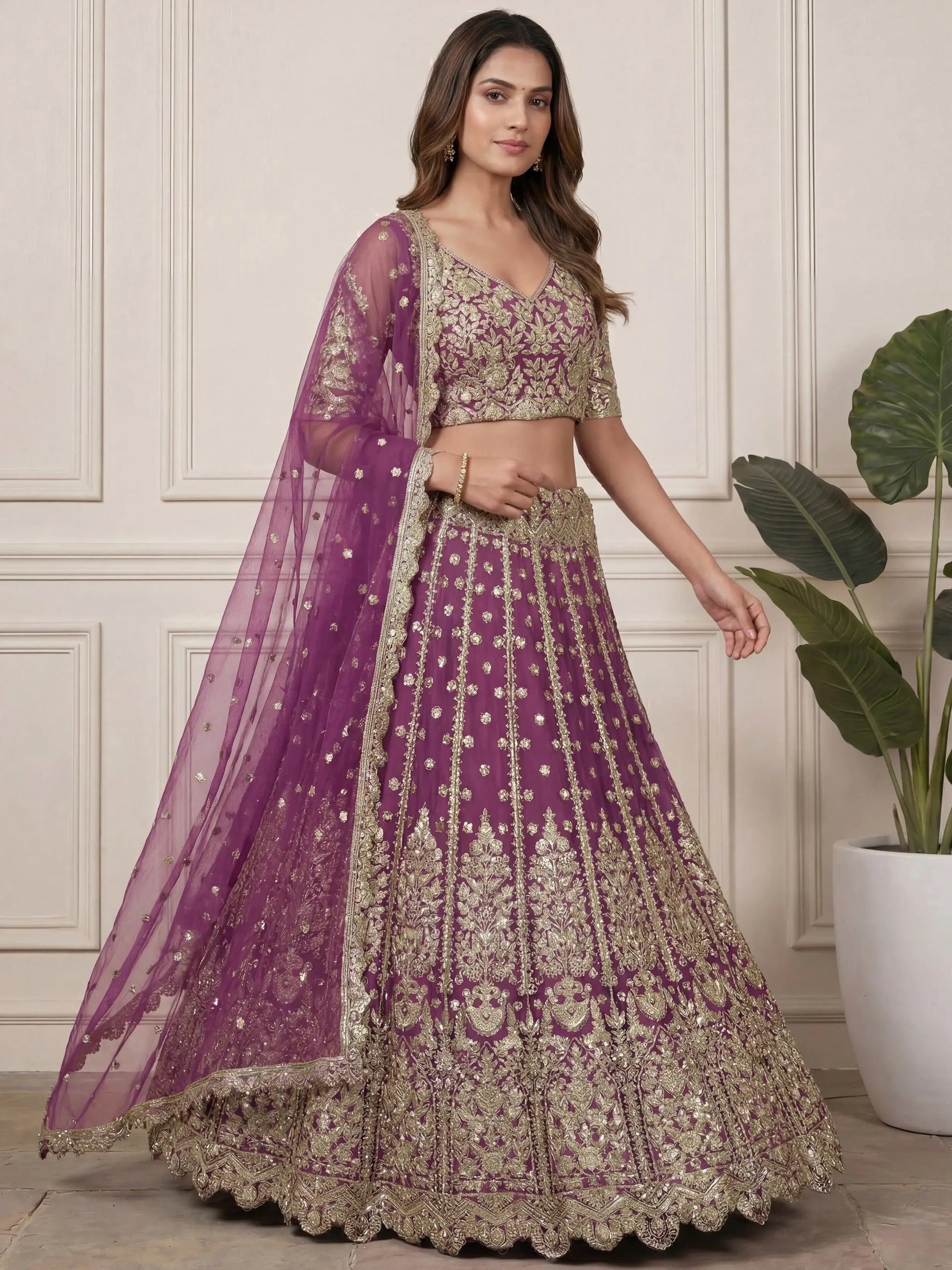 Precious Purple Embroidered Net Wedding Wear Lehenga Choli With Dupatta