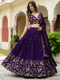 Captivating Purple Sequins Georgette Function Wear Lehenga Choli With Dupatta
