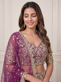 Precious Purple Embroidered Net Wedding Wear Lehenga Choli With Dupatta
