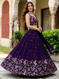 Captivating Purple Sequins Georgette Function Wear Lehenga Choli With Dupatta