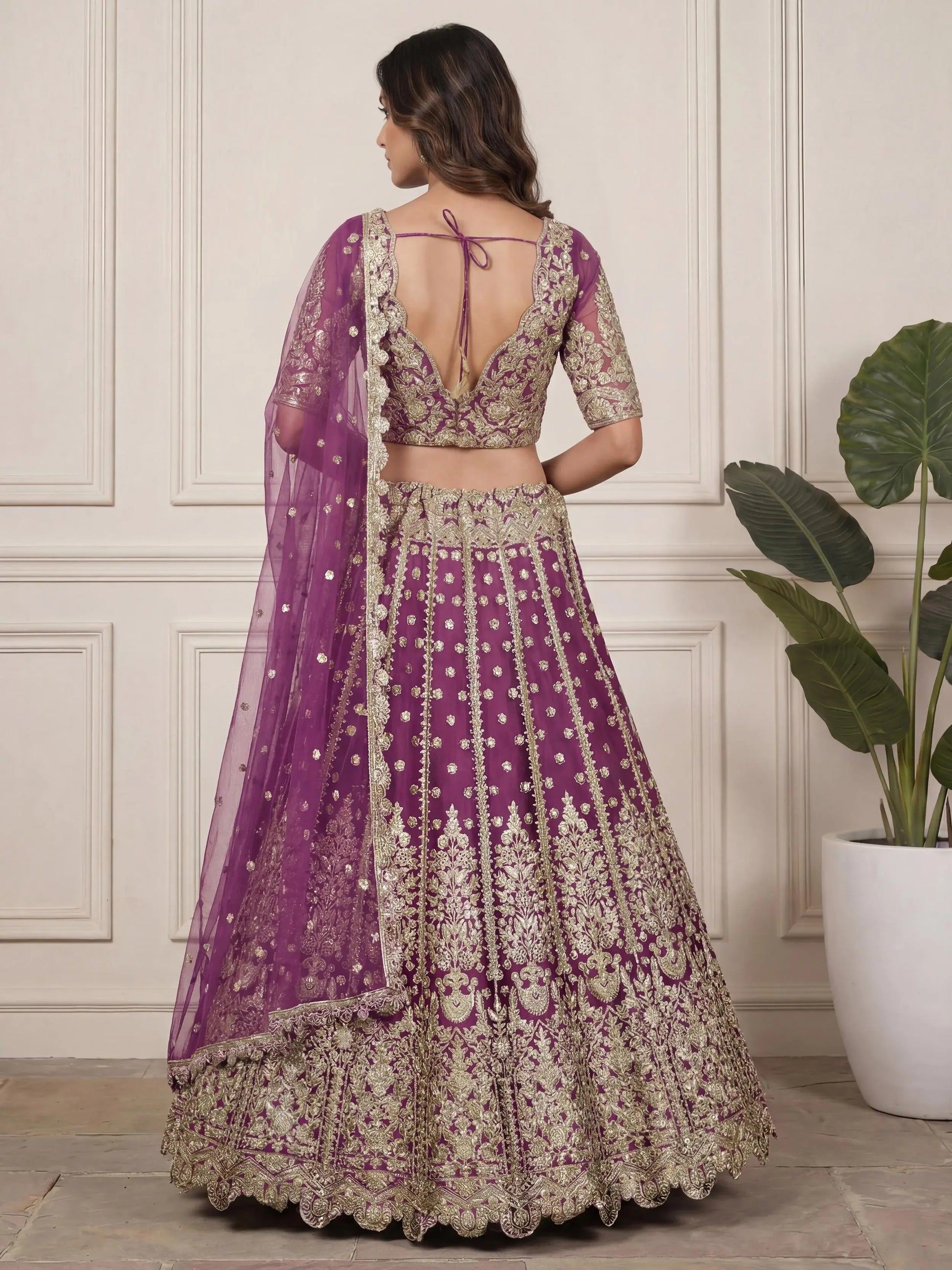 Precious Purple Embroidered Net Wedding Wear Lehenga Choli With Dupatta