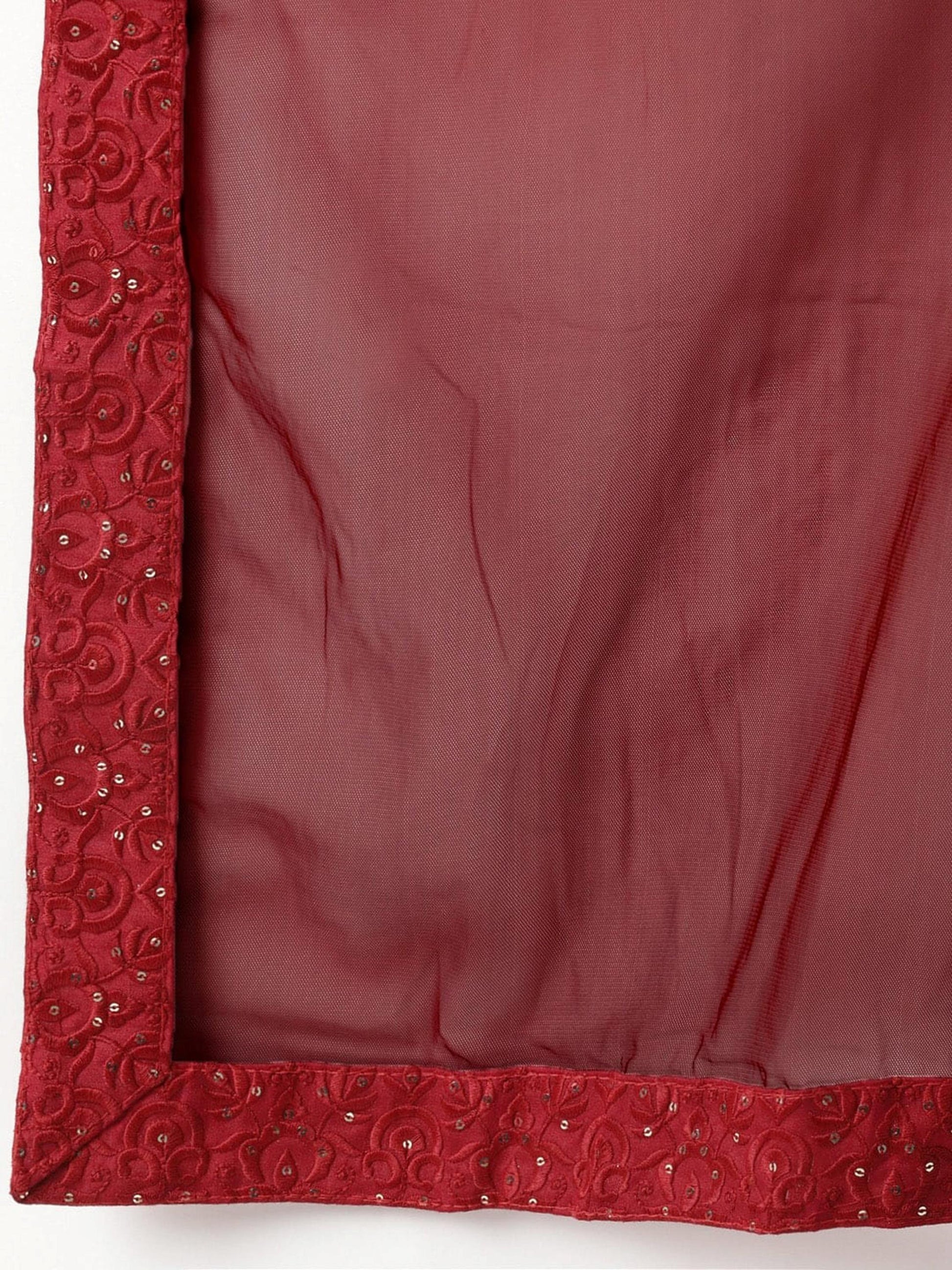 Magnetic Maroon Thread Work Net Wedding Wear Lehenga With Blouse
