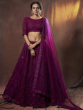 Alluring Purple Embroidered Net Reception Wear Lehenga Choli With Dupatta