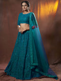 Regal Teal Green Sequins Work Net Traditional Lehenga Choli With Dupatta