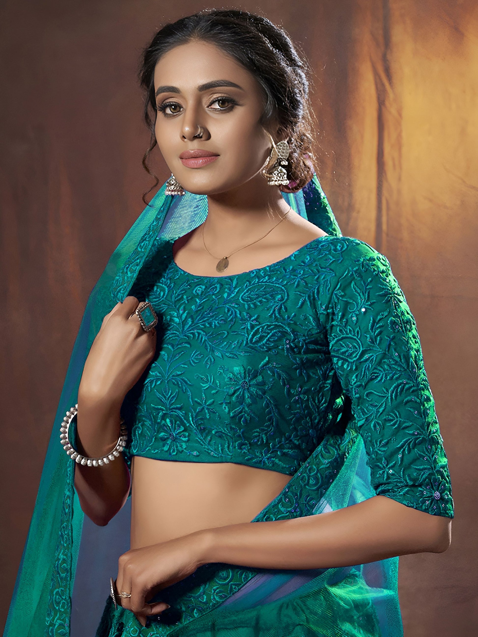Regal Teal Green Sequins Work Net Traditional Lehenga Choli With Dupatta