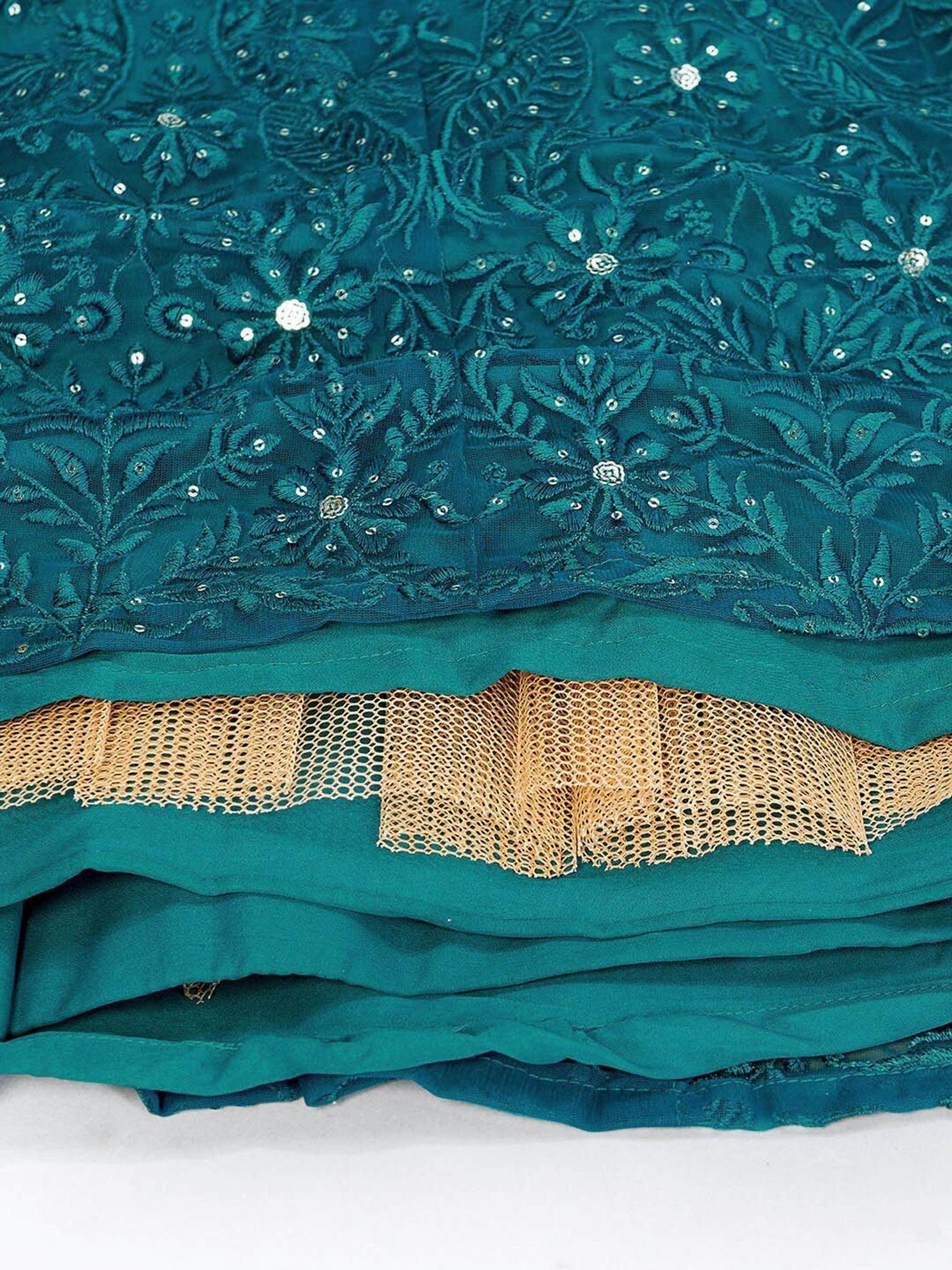 Regal Teal Green Sequins Work Net Traditional Lehenga Choli With Dupatta