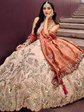 Lovely Peach Sequins Silk Bridesmaid Lehenga Choli With Dupatta