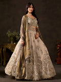 Exquisite Cream Embroidered Silk Bridesmaid Wear Lehenga Choli