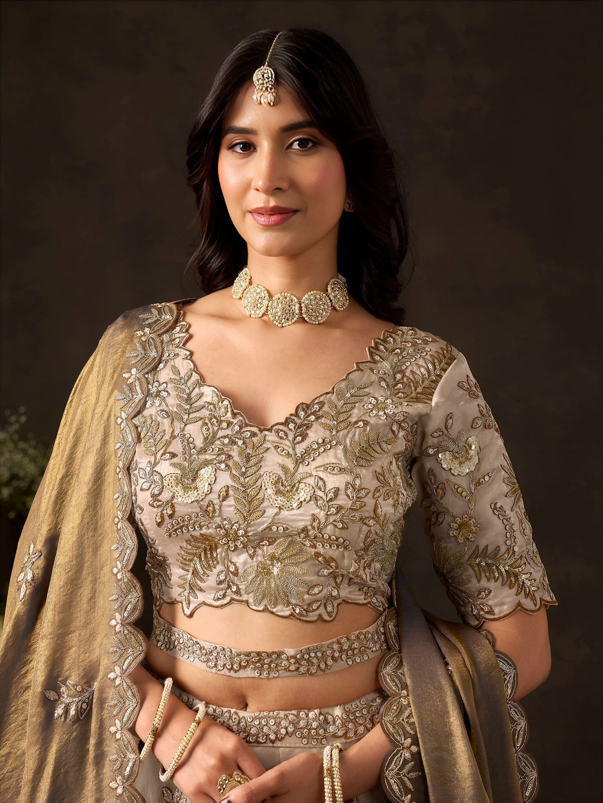 Exquisite Cream Embroidered Silk Bridesmaid Wear Lehenga Choli