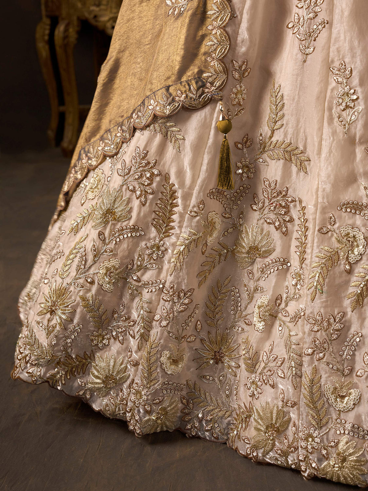 Exquisite Cream Embroidered Silk Bridesmaid Wear Lehenga Choli