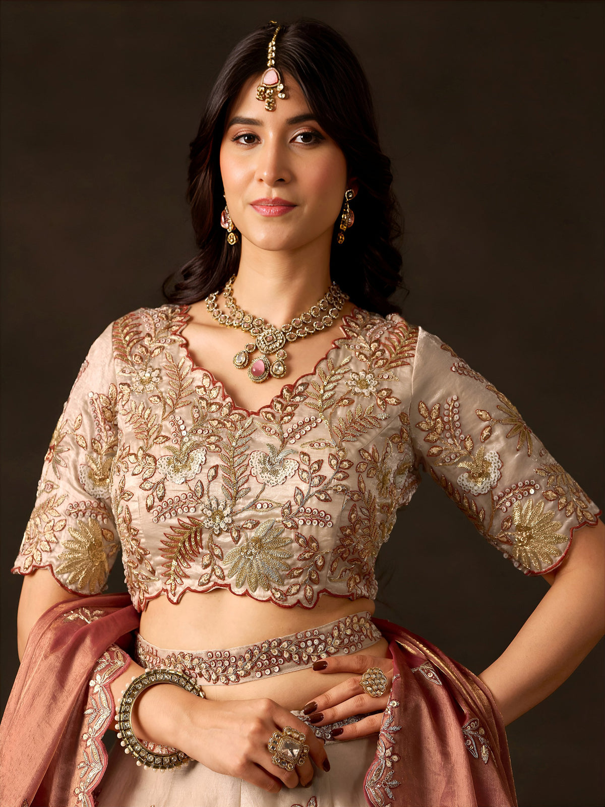 Luxe Cream Sequins Work Silk Wedding Wear Lehenga Choli