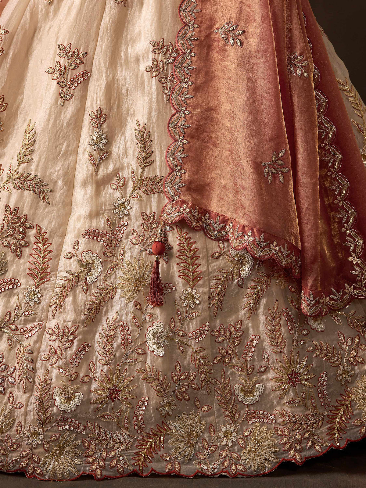 Luxe Cream Sequins Work Silk Wedding Wear Lehenga Choli