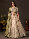 Graceful Cream Embroidered Silk Reception Wear Lehenga Choli