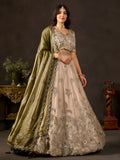 Graceful Cream Embroidered Silk Reception Wear Lehenga Choli